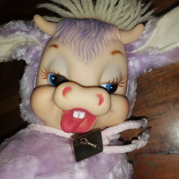 Vintage Rushton Cow Rubber Face Purple Elsie Bell Plush 1950s Stuffed Animal T - Picture 14 of 14